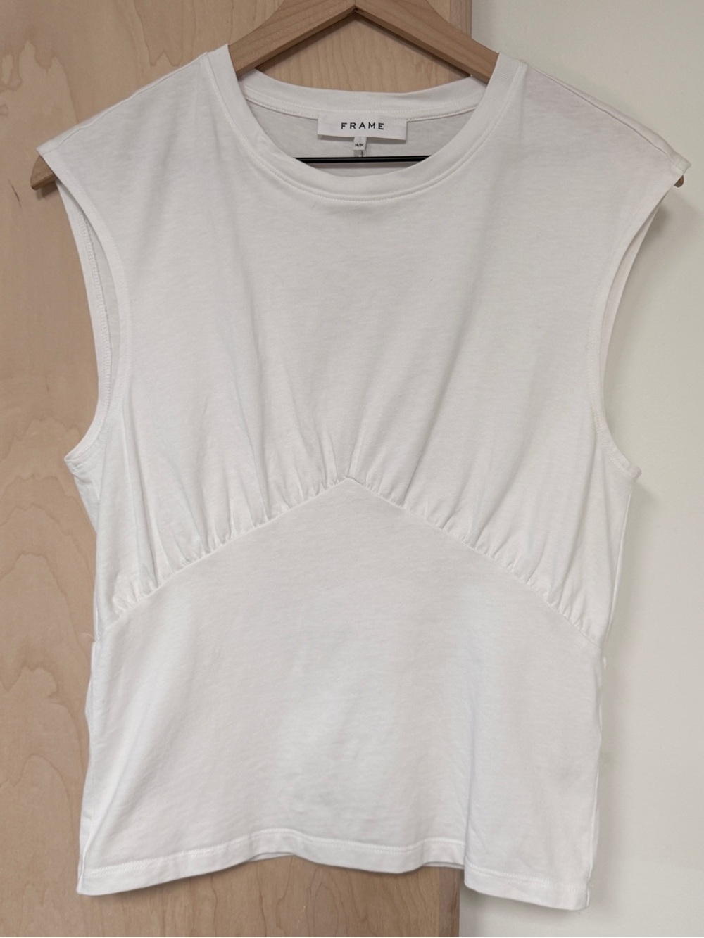 Frame White Muscle Tee Shirt w Front Detail